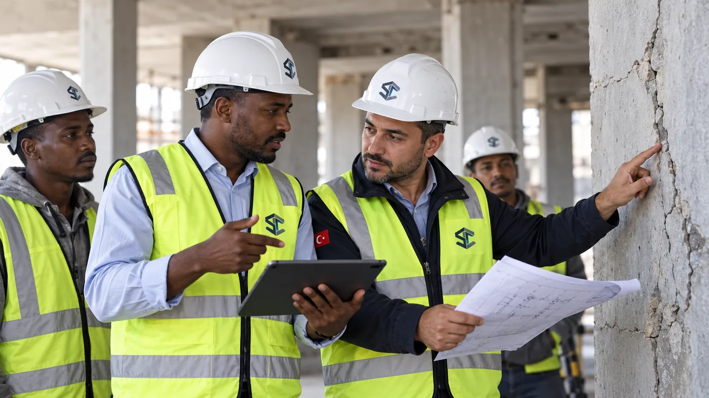 Engineers reviewing structural condition
